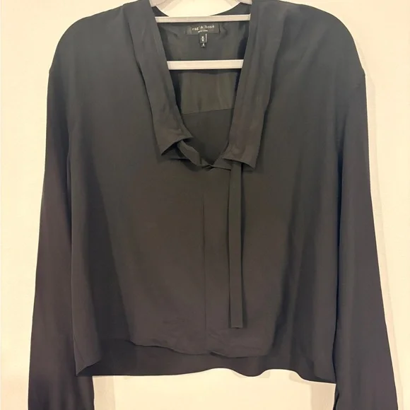 rag & bone Bennett 💯 silk Black Ruffled V-Neck Blouse M - Picture 8 of 9